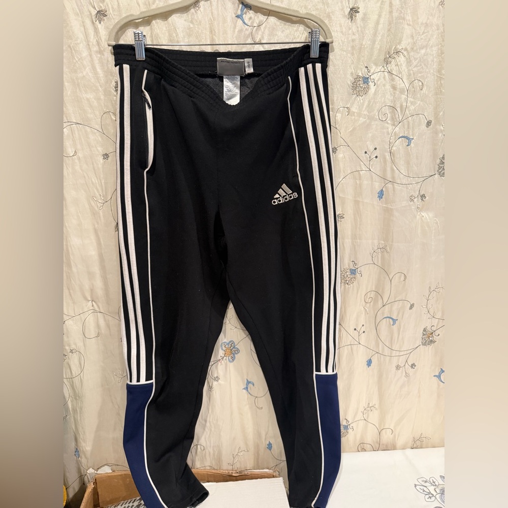 Adidas Kids Black Joggers with Blue Panels